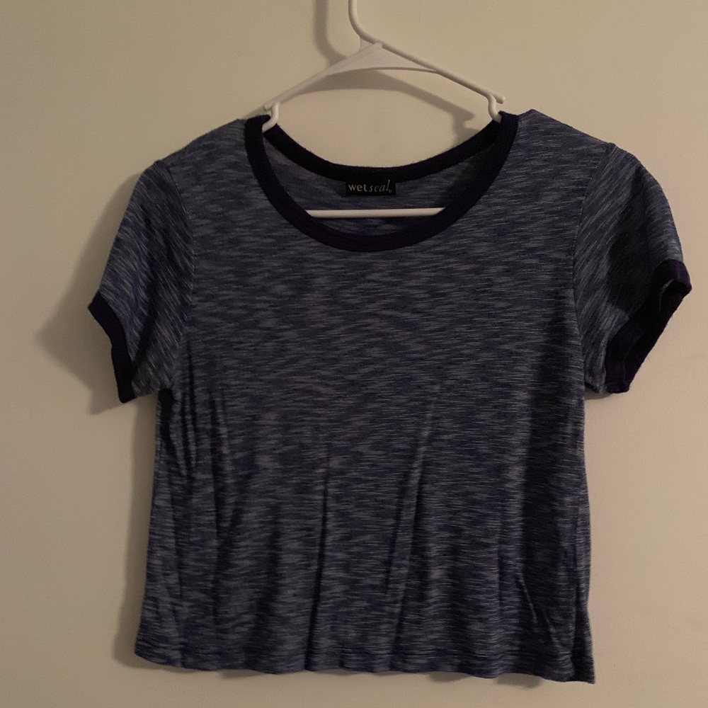 Wet Seal Marled Navy/White Crop Top